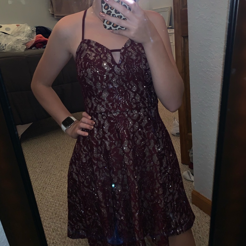 NWT Formal Maroon Sparkle Mini Dress